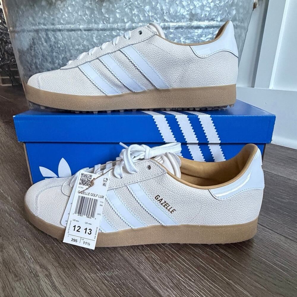 adidas Gazelle Golf LUX Men’s 12 Chalk White Gum JI4156 NIB Spikeless